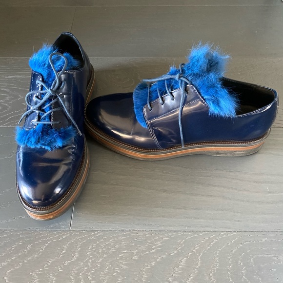 Apostrophe blue leather fur shoes - Picture 2 of 3
